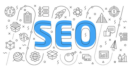 Linear flat illustration for presentations white background seo