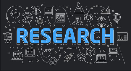 Linear flat illustration for presentations dark background research