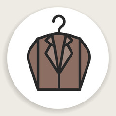 Vector round icon of linear flat jacket on the hanger