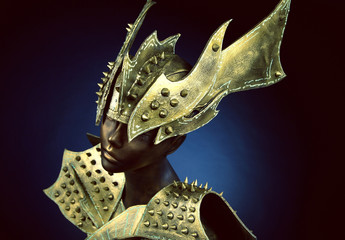 Mannequin in armour head wear with spikes