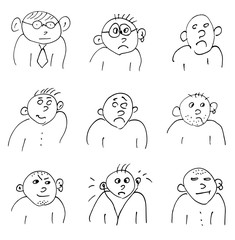 Hand-drawn doodle faces of men of different styles