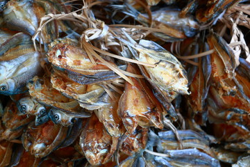 Dried fish in the market at Thailand.