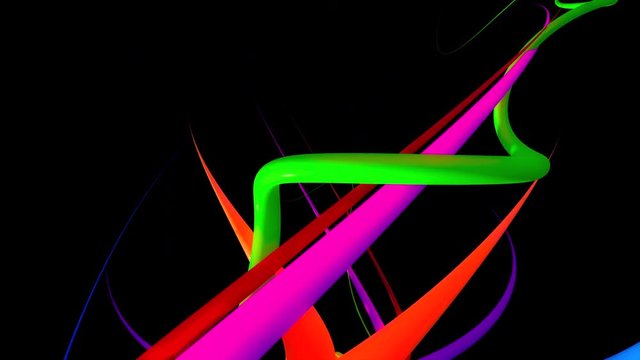Swirly lines. Colorful glossy swirls flying through the air. Seamless loop