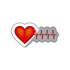 sticker heart shape with beats and signs life vector illustration