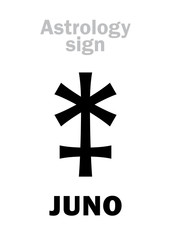 Astrology Alphabet: JUNO (Hera), classic asteroid. Hieroglyphics character sign (single symbol).