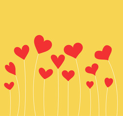 Plakat Red hearts on yellow background