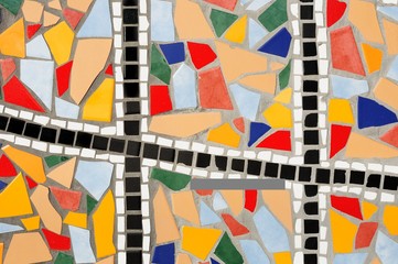 Multicolored broken mosaic tile abstract pattern background
