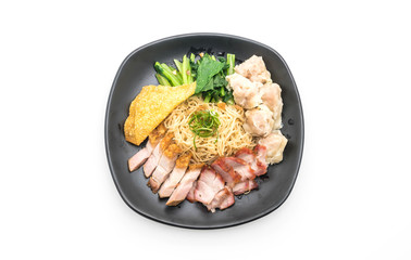 Egg noodle with red roast pork, crispy pork and dumplings