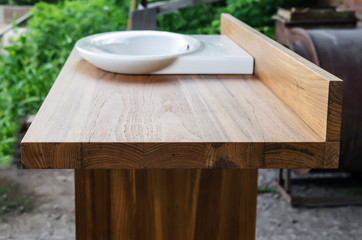 Ceramic sink with cupboard teak wood