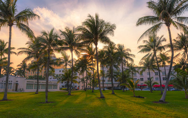 Fototapeta na wymiar Ocean Drive, Lummus Park at Miami beach, 
