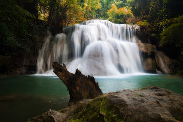 Huay MaeKamin Waterfall is beautiful waterfall in autumn forest, Kanchanaburi province, Thailand.