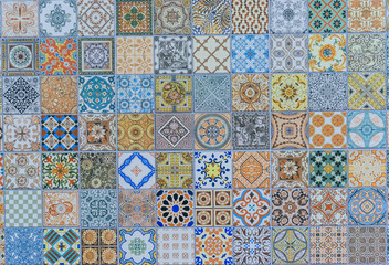 Fototapeta na wymiar Wall ceramic tiles patterns Mega set from Thailand public park.