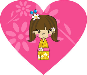 Cute Carton Geisha Girl Love Heart