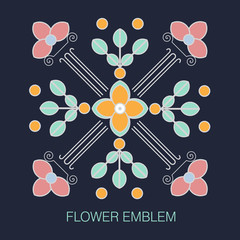 geometric floral emblem in a flat style with a simple background