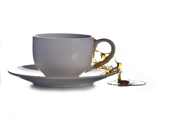 splash of coffee in a cup on a white background