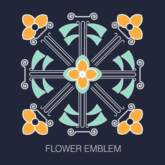 geometric floral emblem in a flat style with a simple background