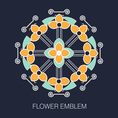 geometric floral emblem in a flat style with a simple background