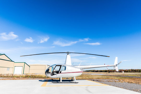 Helicopter side view at heliport