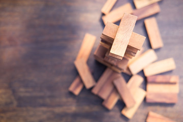 Wood blocks stack game, background. Concept of education, risk, development, and growth