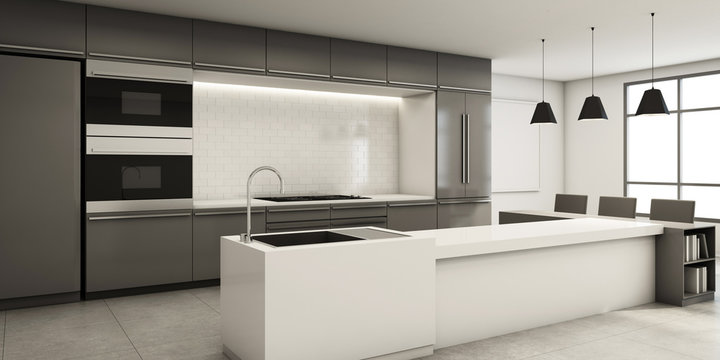 Minimalist dining kitchen -3D render