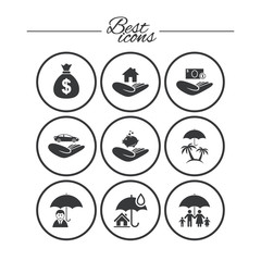 Insurance icons. Life, Real estate and House.
