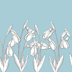 Fototapeta na wymiar Snowdrop flower graphic blue color seamless background sketch illustration vector