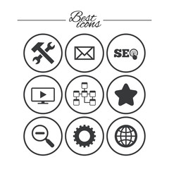 Fototapeta premium Internet, seo icons. Repair, database and star.