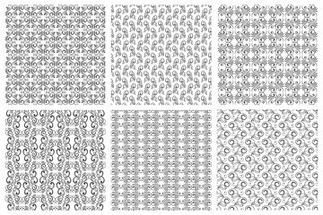 Ornate backgrounds or vector floral patterns set in vintage curl style