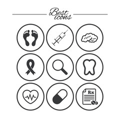 Medicine, medical health and diagnosis icons.