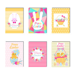 Happy Easter cards collection. Ostern celebration card template.Cute cartoon style. Vector illustration.