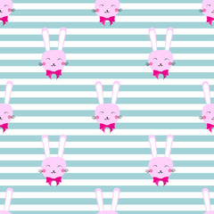 Cute Easter seamless pattern with bunny and stripes on background. Vector illustration.