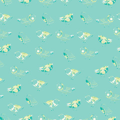 Spring birds hand drawn seamless vector pattern. Pencil drawn texture