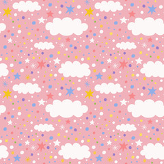 seamless pattern with clouds, stars and confetti