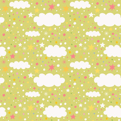 seamless pattern with clouds, stars and confetti