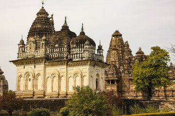 Obraz premium View of Parvati Temple and Vishvanath Temple, Khajuraho Group of Monuments, India