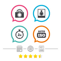 Photo camera icon. Flash light and Auto ISO.