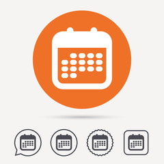 Calendar icon. Events reminder symbol. Circle, speech bubble and star buttons. Flat web icons. Vector