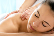 Woman with relaxing face expression in spa.