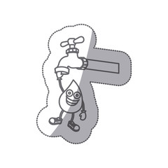 grayscale contour sticker with animated drop of water out of the faucet vector illustration