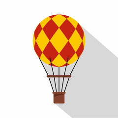 Yellow and red hot air balloon icon, flat style