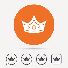 Crown icon. Royal throne leader symbol. Circle, speech bubble and star buttons. Flat web icons. Vector