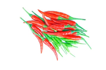 Hot and spicy red, green chili on isolated on white