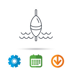 Fishing float icon. Fisherman bobber sign. Calendar, cogwheel and download arrow signs. Colored flat web icons. Vector