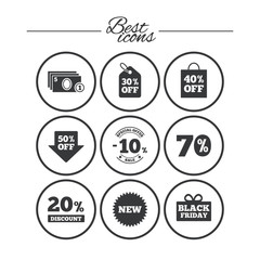 Sale discounts icon. Shopping, deal signs.