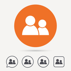 Friends icon. Group of people sign. Communication symbol. Circle, speech bubble and star buttons. Flat web icons. Vector