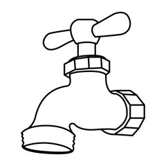 monochrome contour with faucet close up vector illustration