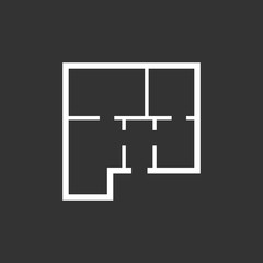 House plan simple flat icon. Vector illustration on black background.