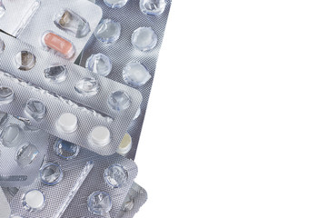 a lot of drugs on a white background with space for text