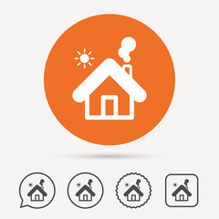 Home icon. House building symbol. Real estate construction. Circle, speech bubble and star buttons. Flat web icons. Vector
