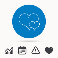 Love heart icon. Couple romantic sign. Calendar, attention sign and growth chart. Button with web icon. Vector
